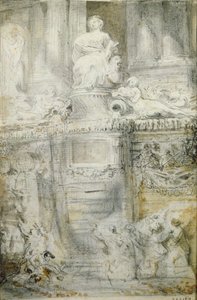 Rue de Grenelleの噴水、1777年（ペンとインク、紙にトイレ） 作： ガブリエル・ド・サン・トーバン